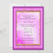 プリンセススイート16ホットピンクマゼンタ金ゴールドパーティー 招待状 (裏面)