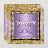 プリンセススイート16金ゴールド薄紫紫パーティー 招待状 (正面/裏面)