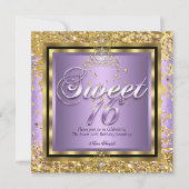 プリンセススイート16金ゴールド薄紫紫パーティー 招待状 (正面)