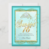 プリンセススウィート16ティール（緑がかった色）ブルー金ゴールド誕生日パーティー 招待状 (正面)