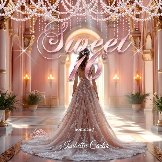 プリンセススウィート16バースデーパーティー赤面ピンク 招待状