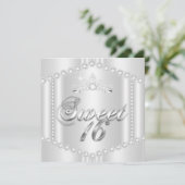 プリンセススウィート16パーティーシルバーホワイトダイヤモンドトリム 招待状 (スタンド正面)