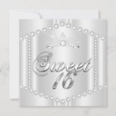 プリンセススウィート16パーティーシルバーホワイトダイヤモンドトリム 招待状 (正面)