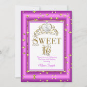 プリンセススウィート16金ゴールドパープルピンク誕生日パーティー 招待状 (正面)