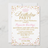 プリンセススパークルピンクと金ゴールドグリッター誕生日 招待状 (正面)