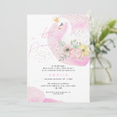 プリンセススワンガールピンク金ゴールドベビーシャワー 招待状 (スタンド正面)