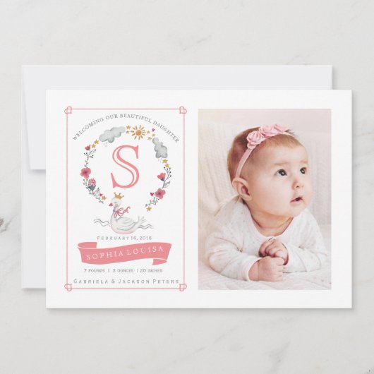 プリンセススワンフラワーリース誕生のお知らせ 案内状 (正面)