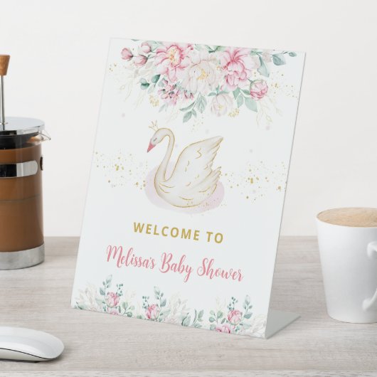 プリンセススワンベビーシャワーウェルカム 台座サイン (インサイチュ)