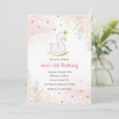 プリンセススワン誕生日招待状 ピンクゴールド 招待状 (スタンド正面)