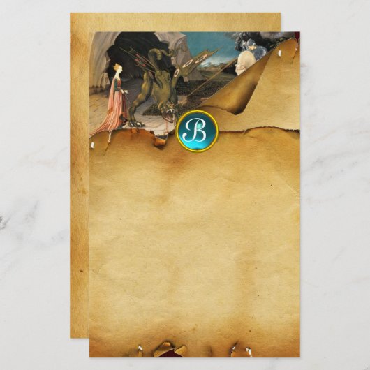 プリンセスセントジョージおよびドラゴン、羊皮紙のモノグラム 便箋 (正面/裏面)