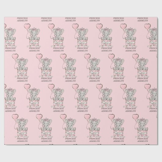 プリンセスゾウピンクのバルーンの子の名前 ラッピングペーパー (フラット)