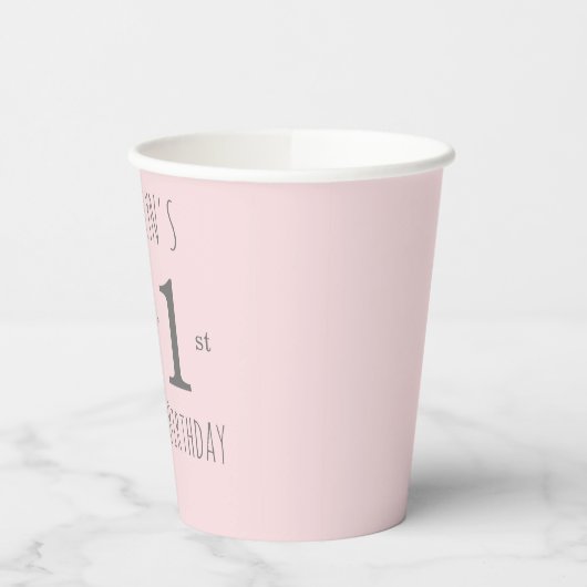 プリンセスゾウ風船ピンクグレー1歳の誕生日 紙コップ (左)