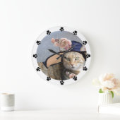 プリンセスタエレガントス、ネコ、ビッグDIVA帽子、バラ、前足 ラージ壁時計 (ホーム)