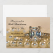 プリンセスダイヤモンドリングとパールのブライダルシャワー 招待状 (正面/裏面)