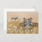 プリンセスダイヤモンドリングや輪とパールウェディングRSVPカード 出欠カード (正面/裏面)