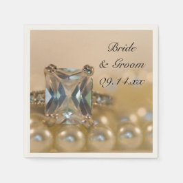 プリンセスダイヤモンドリングや輪とホワイトパール結婚ズ スタンダードカクテルナプキン