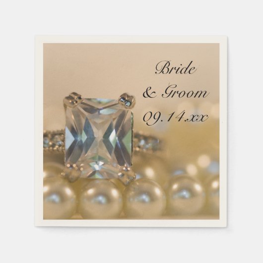 プリンセスダイヤモンドリングや輪とホワイトパール結婚ズ スタンダードカクテルナプキン (正面)