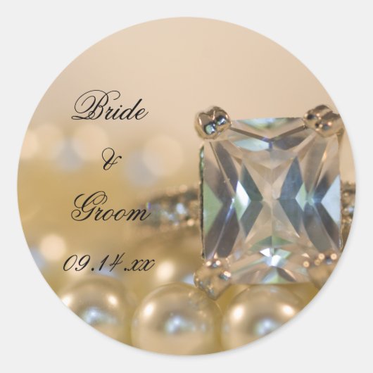 プリンセスダイヤモンドリングや輪とホワイトパール結婚ズ ラウンドシール (正面)