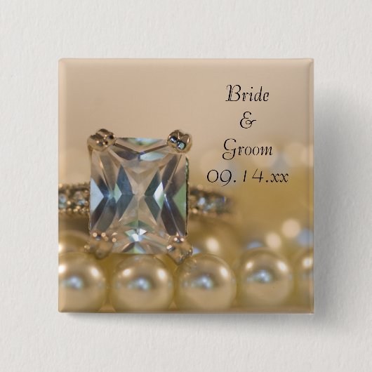 プリンセスダイヤモンドリングや輪とホワイトパール結婚ズ 缶バッジ (正面)