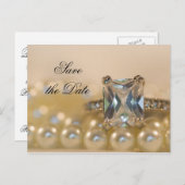 プリンセスダイヤモンドリングや輪真珠の結婚式日付を保存 案内ポストカード (正面/裏面)