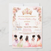 プリンセスダークスキンクラウンピンクフローラ誕生日 招待状 (正面)