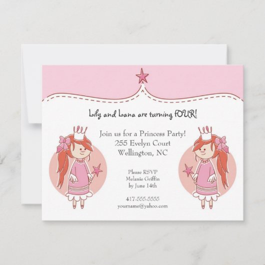 プリンセスツインズバースデーパーティ招待状 招待状 (正面)