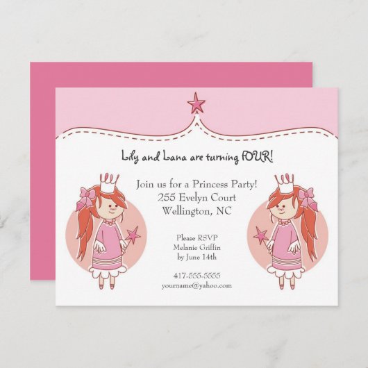 プリンセスツインズバースデーパーティ招待状 招待状 (正面/裏面)
