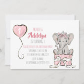 プリンセスティアラエレファントピンクバルーン1st誕生日 招待状 (正面)