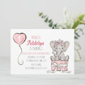 プリンセスティアラエレファントピンクバルーン1st誕生日 招待状 (スタンド正面)