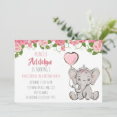 プリンセスティアラエレファントピンクフローラ1st誕生日 招待状 (スタンド正面)