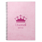 プリンセスティアラクラウンオンホワイト水玉模様オンピンク ノートブック (正面)