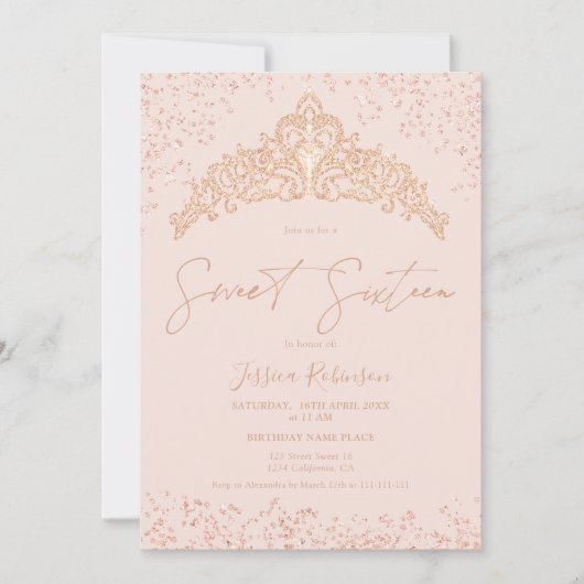 プリンセスティアラバラ金ゴールドグリッターフォトスイート16 招待状 (正面)