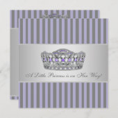 プリンセスティアラパープルグレーベビーガールシャワー 招待状 (正面/裏面)
