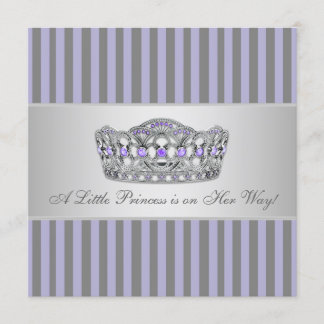 プリンセスティアラパープルグレーベビーガールシャワー 招待状