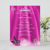 プリンセスティアラピンクハイヒール金ゴールド誕生日パーティー 招待状 (スタンド正面)