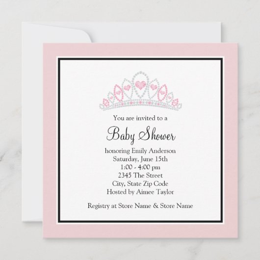 プリンセスティアラピンクプリンセスベビーシャワー 招待状 (正面)