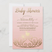 プリンセスティアラピンク金ゴールドスパークルガールベビーシャワー 招待状 (正面)