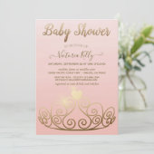 プリンセスティアラピンク金ゴールドスパークルガールベビーシャワー 招待状 (スタンド正面)