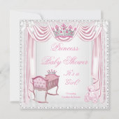 プリンセスティアラベビーシャワーピンククレードルサテンレース 招待状 (正面)