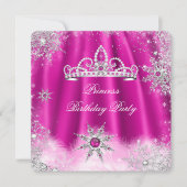 プリンセスティアラホットピンクスノーフレーク誕生日パーティー 招待状 (正面)