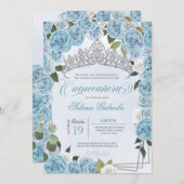 プリンセスティアラライトブルー&ホワイトローズキンセアニェラ 招待状 (正面/裏面)