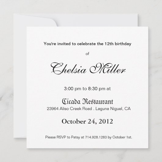 プリンセスティアラ誕生日ガールブルー) 招待状 (裏面)