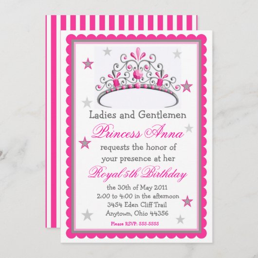 プリンセスティアラ誕生日招待状 招待状 (正面/裏面)