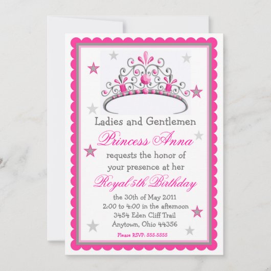 プリンセスティアラ誕生日招待状 招待状 (正面)