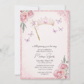 プリンセスティアラ&ワンドピンクグリッターベビーシャワー 招待状 (正面)