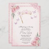 プリンセスティアラ&ワンドピンクグリッターベビーシャワー 招待状 (正面/裏面)