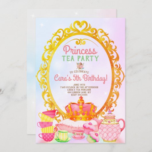 プリンセスティーパーティー誕生会 招待状 (正面/裏面)