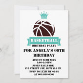 プリンセスティール(緑がかった色)バスケットボールバースデーパーティー招待状 (正面)