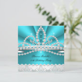 プリンセスティール(緑がかった色)ブルーダイヤモンドティアラ誕生日パーティー2 招待状 (スタンド正面)