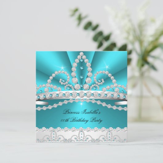 プリンセスティール（緑がかった色）ブルーダイヤモンドティアラ誕生日パーティー2 招待状 (スタンド正面)